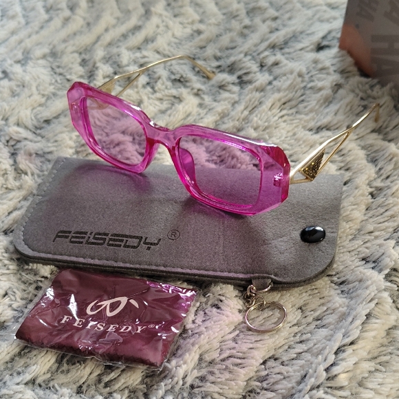 Pink Sunglasses with Gold Accents - Picture 1 of 5